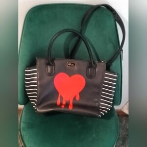 Betsey Johnson Black Satchel with Dripping Red Heart
